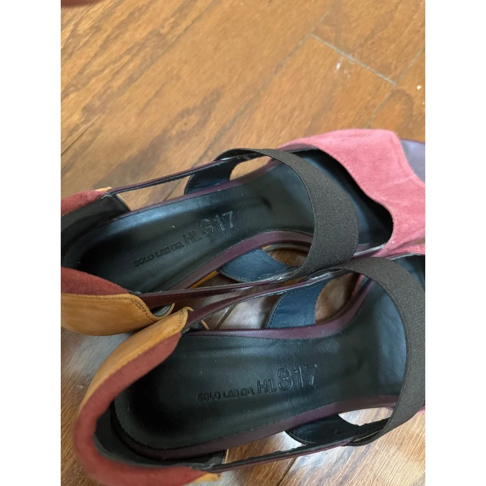 Womens Pink Suede Elastic-Strap Wedge Sandals (fits more like 6.5W